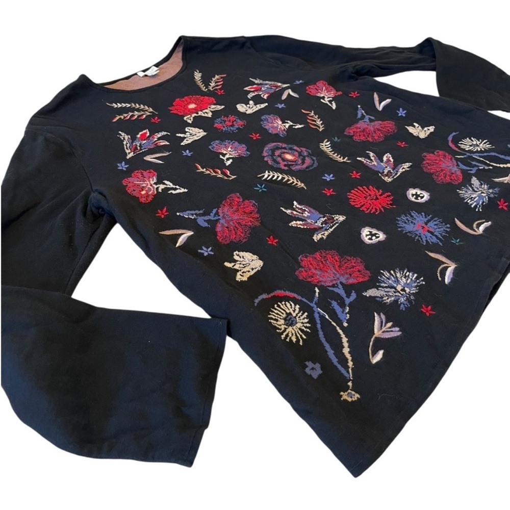 JJILL Floral Embroidered Black Knit Sweater XL - Picture 4 of 13